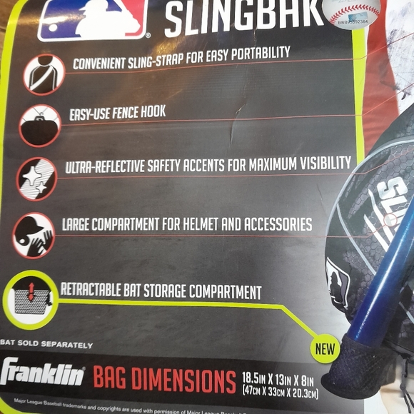 Franklin Sports MLB Slingbak Compact Baseball Bag Youth and T-Ball Black/Grey - Picture 3 of 4